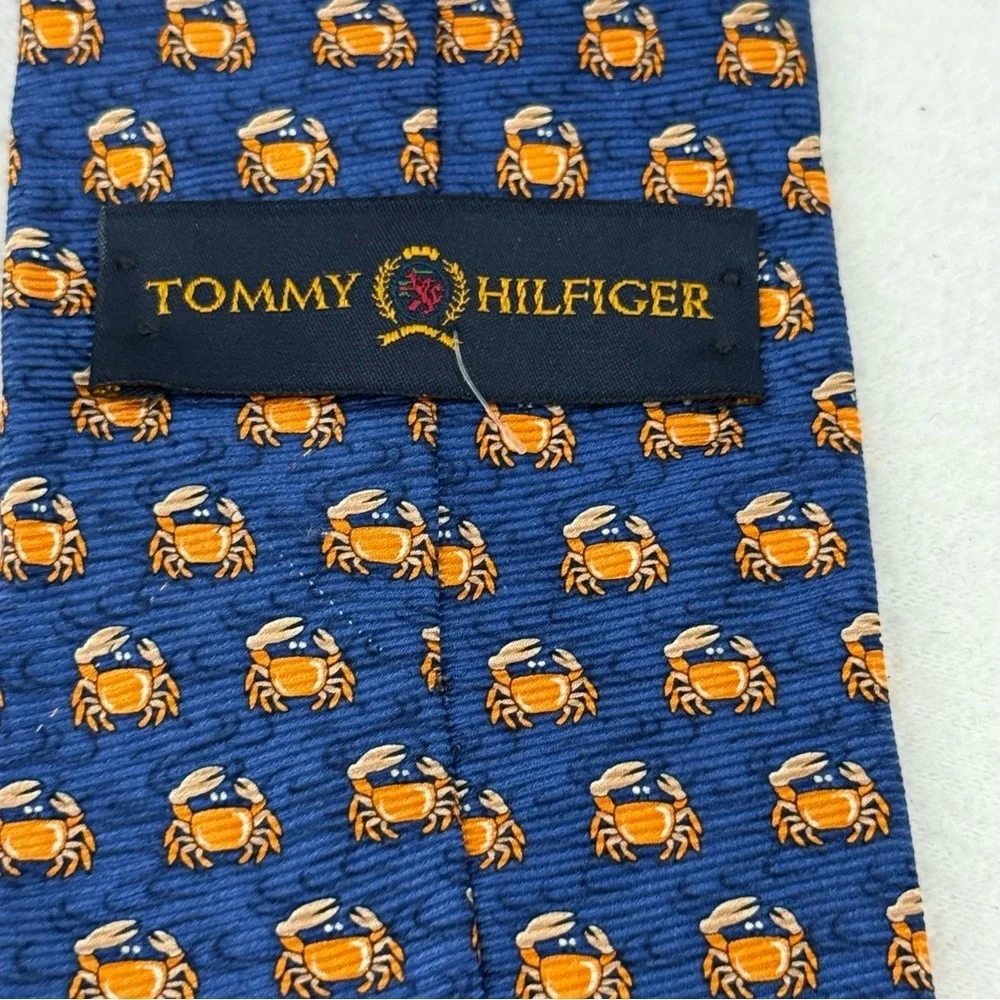 Tommy Hilfiger Blue Neck Tie with Orange Crabs 100% Silk